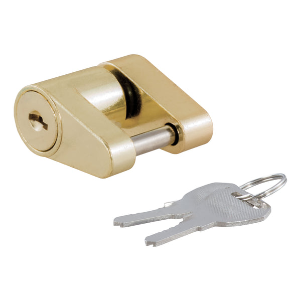 CURT 23022 Brass-Plated Steel Trailer Tongue Coupler Lock, 1/4-Inch Pin Diameter, Up to 3/4-Inch Coupler Span