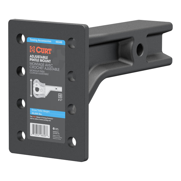 CURT 48348 Adjustable Pintle Mount for 2-1/2-Inch Hitch Receiver, 20,000 lbs., 7-1/4-Inch Height, 10-3/4-Inch Length