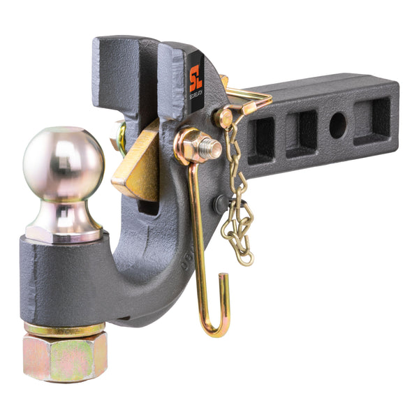 CURT 48407 SecureLatch Receiver-Mount 2-In Ball and Pintle Hitch Combination, 2-Inch Shank, 14,000 Pounds