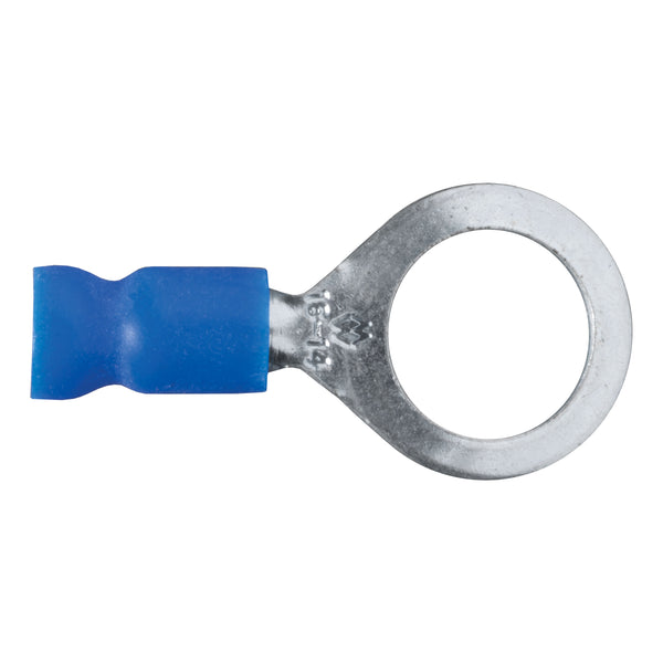 CURT 59523 16-14 Gauge Blue Vinyl-Insulated Ring Terminal Wire Connectors, 3/8-Inch Stud, 100-Pack