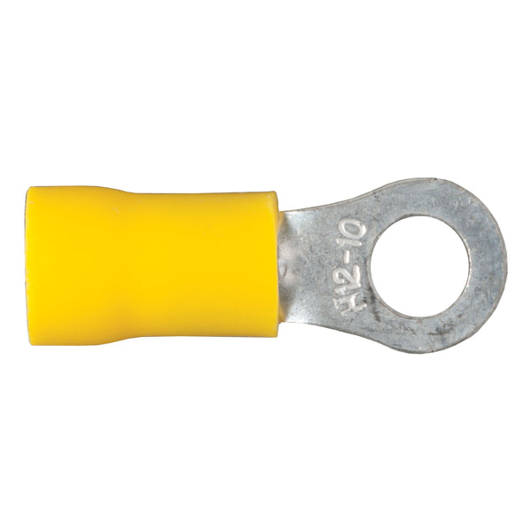 CURT 59531 12-10 Gauge Yellow Vinyl-Insulated Ring Terminal Wire Connectors, #10 Stud, 100-Pack