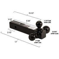 B&W Triple Tow Tri-Ball Mount for 2" Hitches - Black Powder Coated BMTT31004